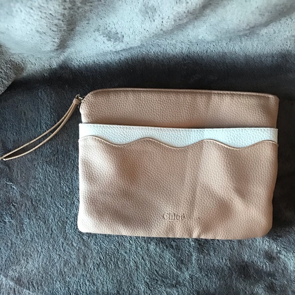 Chloe pouch zip up with outside pocket. Peach color with white. - Picture 2 of 5